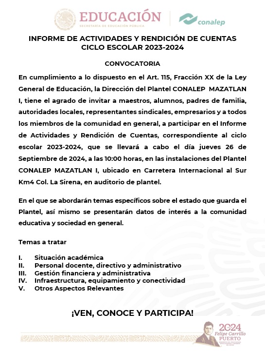 INFORME DE ACTIVIDADES Y RENDICIÓN DE CUENTAS 2023-2024